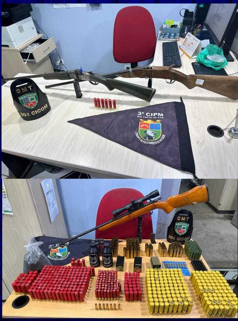Dupla é presa com 3 espingardas e mais de 500 munições no Amazonas