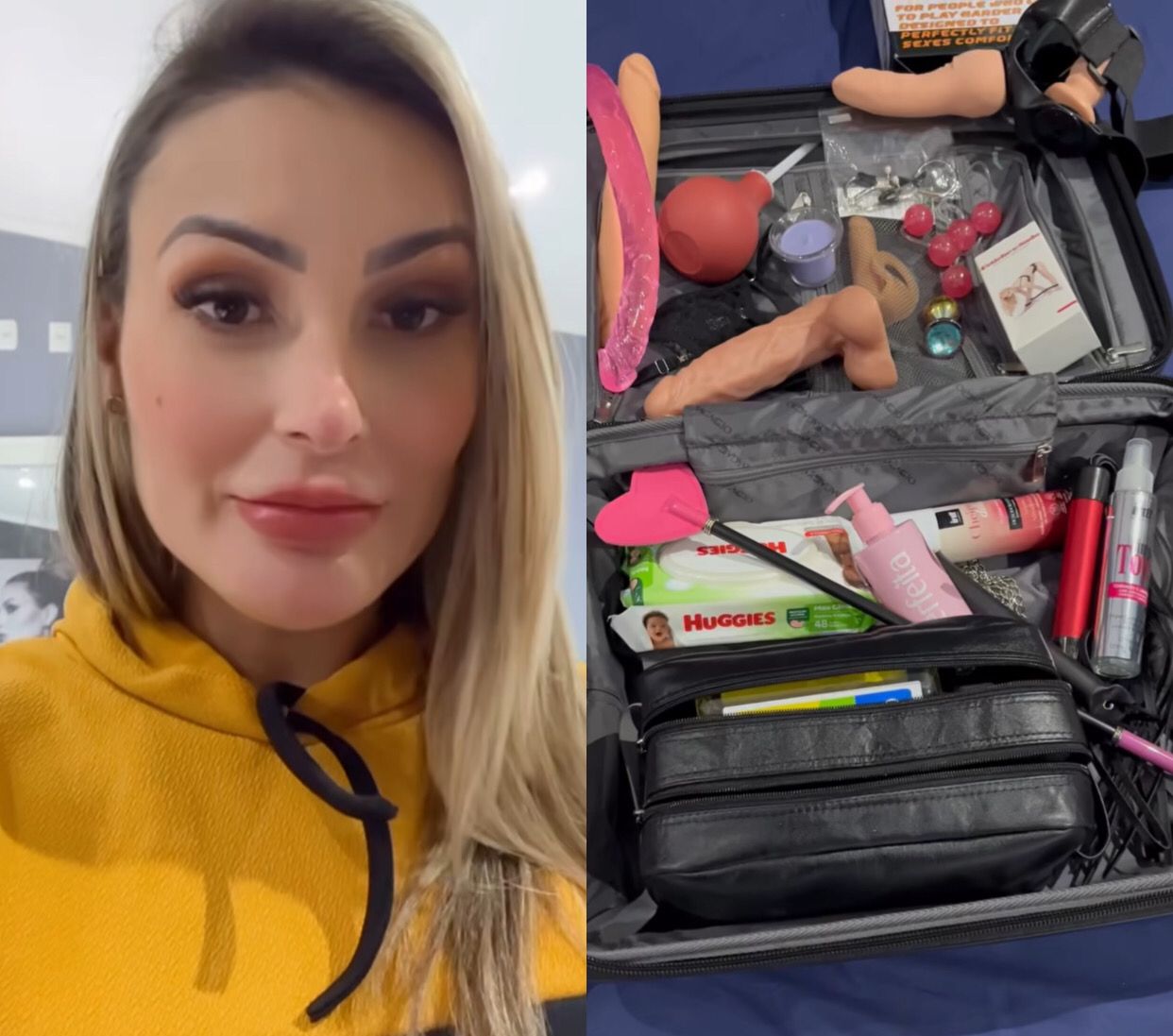 Cintaralho, chicote e mais: Andressa Urach mostra sua 'mala do sexo'
