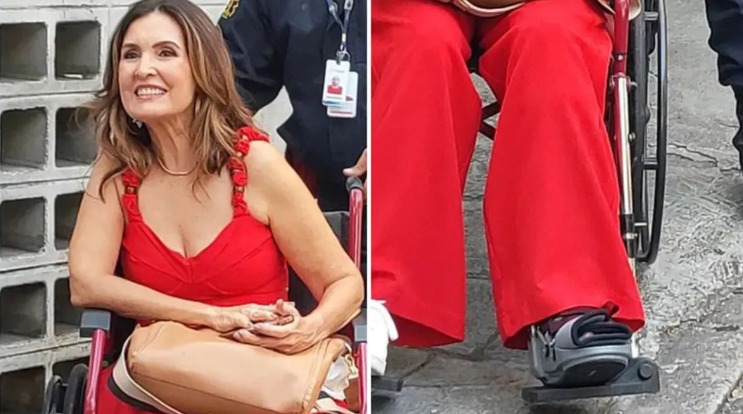 O que aconteceu? Fátima Bernardes chega de cadeira de rodas na Globo