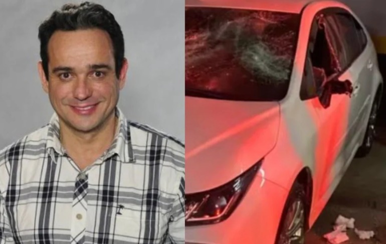 Ex-mulher de Hugo Gross invade condomínio e destrói carro do ator 