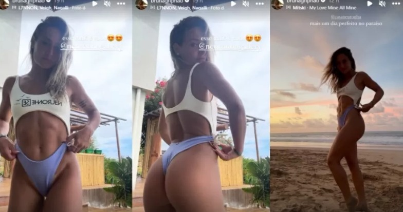 Com maiô cavadíssimo, Bruna Griphao exibe tatuagem no bumbum em Noronha