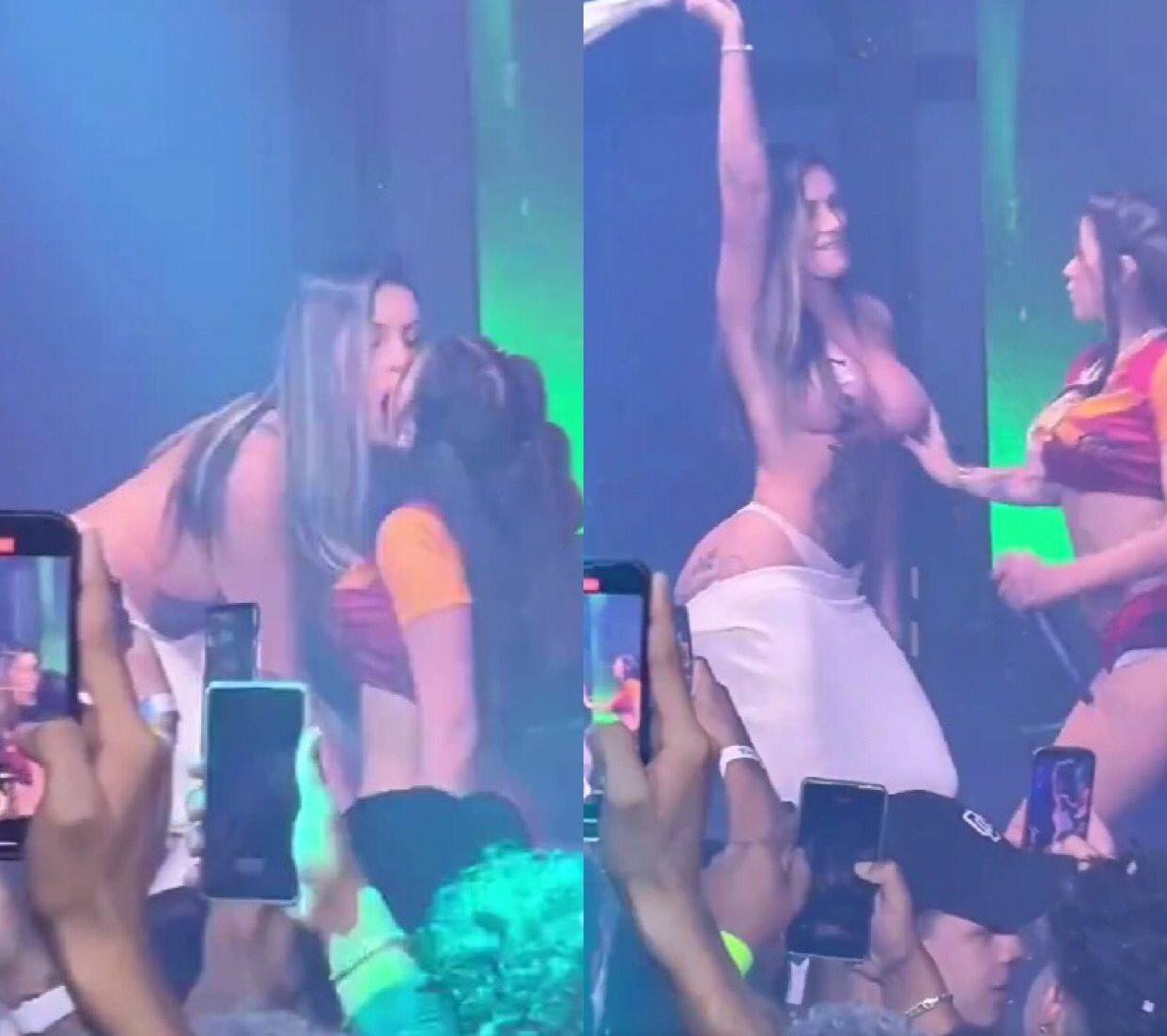 Só de calcinha, Andressa Urach beija MC Pipokinha e é apalpada em show