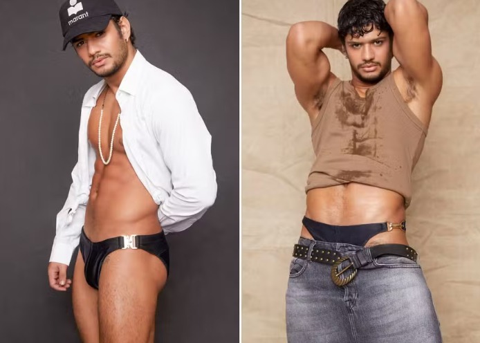 Gabriel Santana aparece em fotos com sunga cavadíssima e web reage