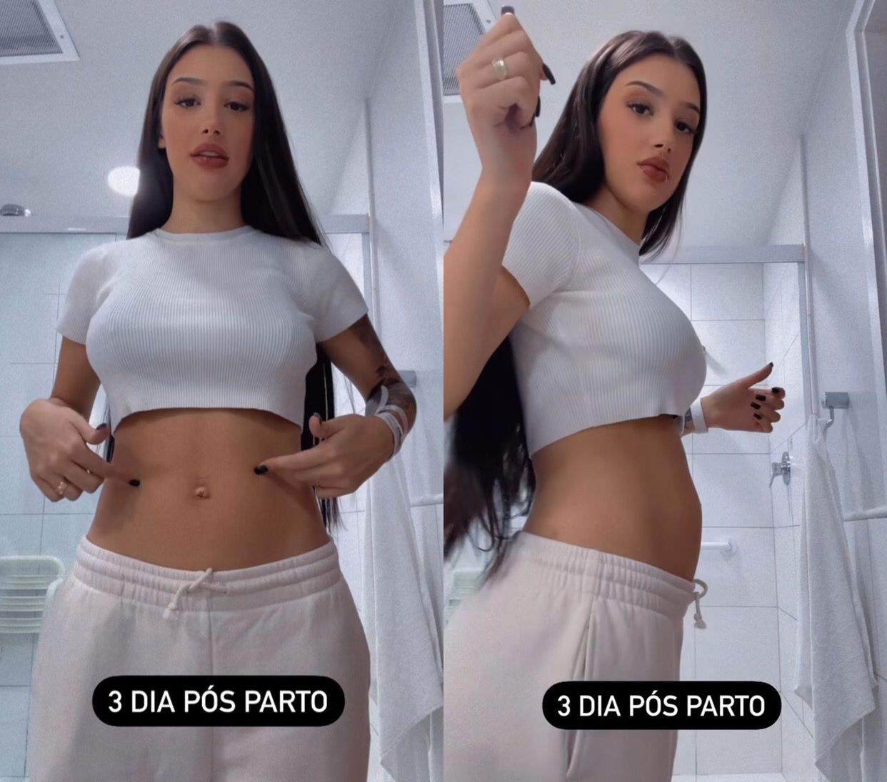 Bia Miranda impressiona com barriga três dias pós-parto