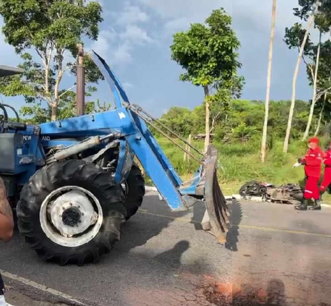 Dois homens morrem após moto colidir contra trator em acidente em Parintins