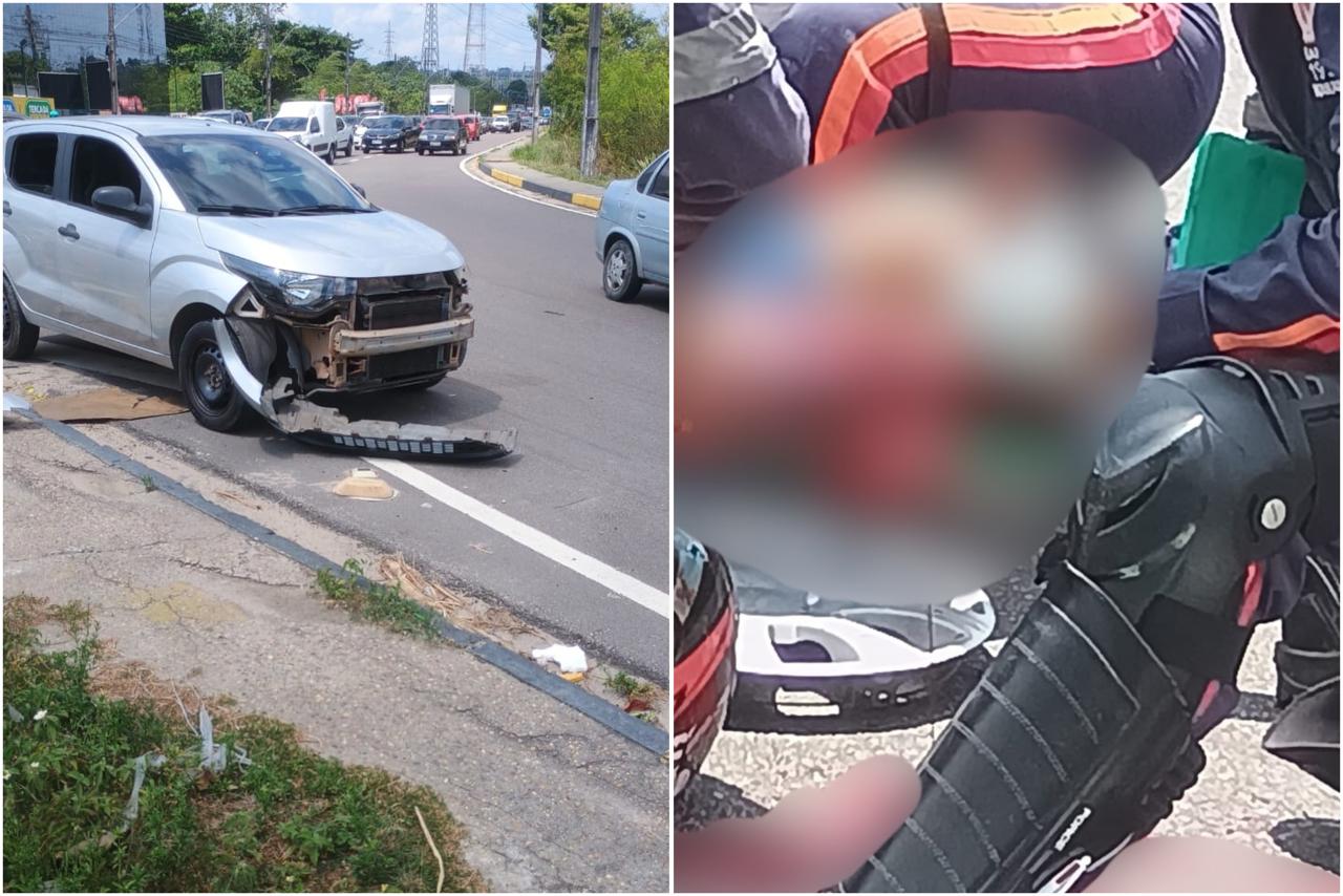 Motociclista tem perna dilacerada em acidente na Avenida das Torres