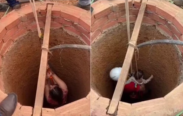 Mãe pula em poço de 8 metros para salvar filho 