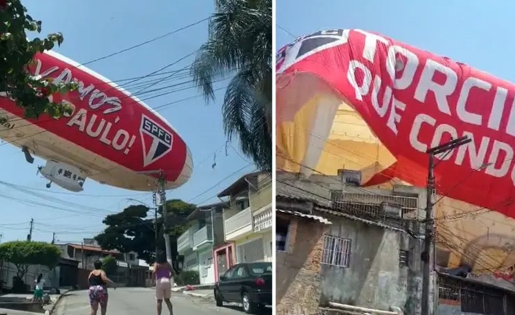 Balão dirigível com escudo do São Paulo cai e deixa uma pessoa ferida