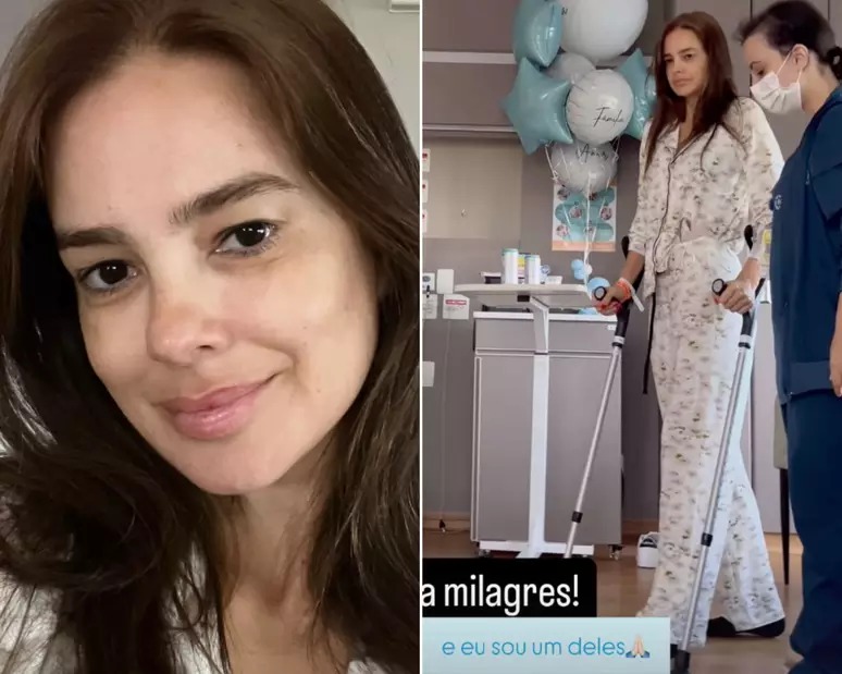 Vera Viel aparece andando com muletas após cirurgia para retirada de tumor