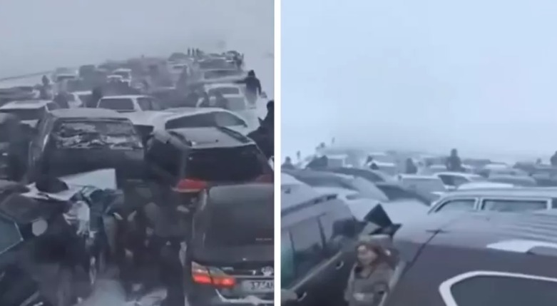 Nevasca causa engavetamento com 95 carros e deixa feridos