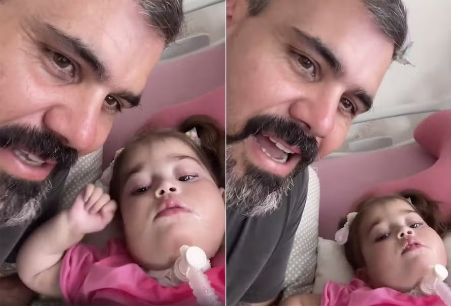 Filha de Juliano Cazarré tem alta do hospital após 2 semanas