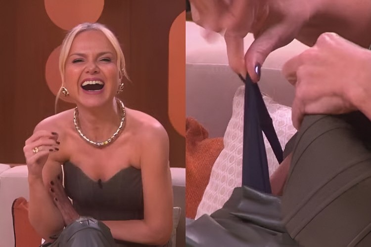 Eliana mostra parte da calcinha e faz revelação no Saia Justa