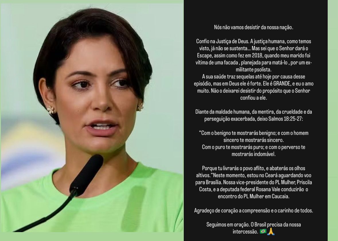 Michelle se pronuncia sobre prisão de Bolsonaro