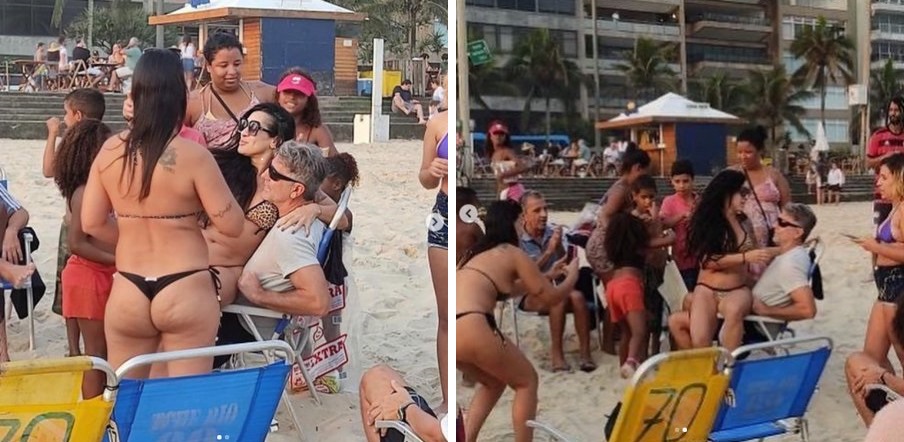 Mulher vê Renato Gaúcho na praia e senta no colo do técnico do Flamengo