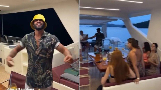 Gusttavo Lima passeia de iate com Andressa Suita e amigos em Angra