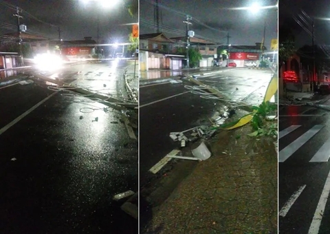  Motorista dorme ao volante e carro derruba poste em avenida de Manaus 