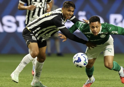 Palmeiras afunda o Santos com gols de Vitor Roque e abre vantagem na ponta
