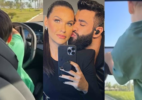 Andressa Suita mostra filho de 7 anos dirigindo carro com irmão de 6 ao lado; vídeo