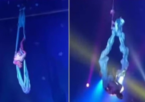 Acrobata cai de cabeça durante show em circo no Ceará; Vídeo 