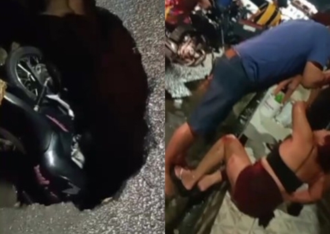 Casal em moto fica gravemente ferido após cair em cratera no bairro São José