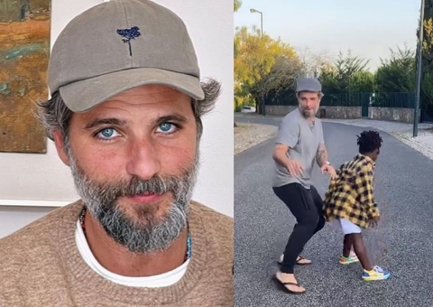 Bruno Gagliasso dança com o filho ao chegar em Portugal para o Dia dos Pais