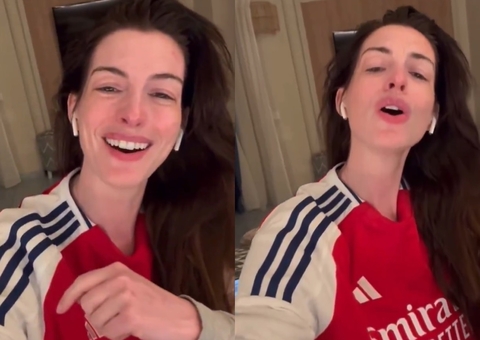Anne Hathaway viraliza ao comemorar vitória do Arsenal sobre o Real Madrid
