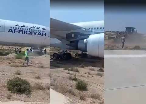Avião sai da pista e fica atolado durante decolagem na Arábia Saudita