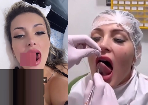 Vídeo: Andressa Urach choca ao fazer procedimento 'língua de cobra': 'maior prazer'