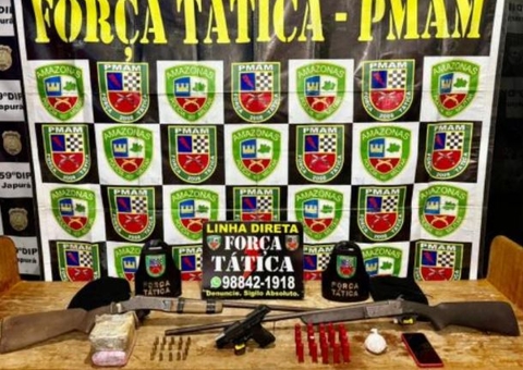 Homem é preso com arsenal e drogas após ameaçar matar esposa em Japurá