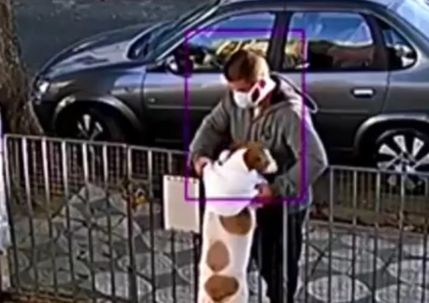 Vídeo mostra cachorro tendo roupa furtada por homem no portão de casa