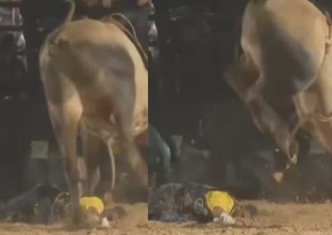 Peão fratura costela ao ser atingido por touro em rodeio