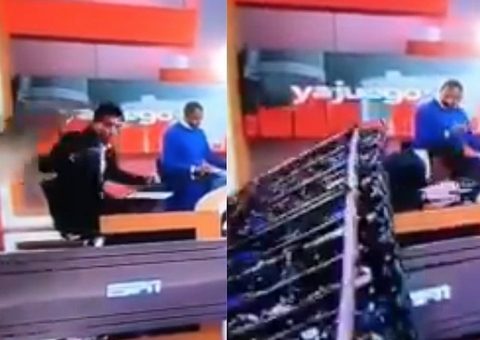 Vídeo: Cenário despenca em cima de jornalista ao vivo