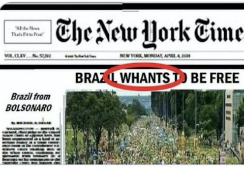 Capa do New York Times enaltecendo atos pró-Bolsonaro é falsa