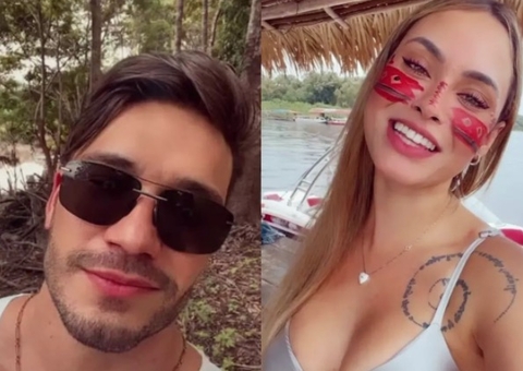 Em visita a Manaus, Sarah Andrade e Lucas Vianna conhecem tribo indígena