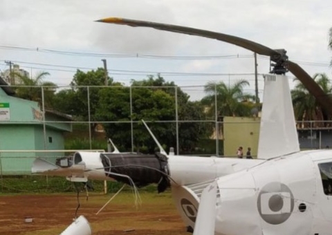 Helicóptero da Globo faz pouso de emergência e tem cauda destruída em Minas Gerais
