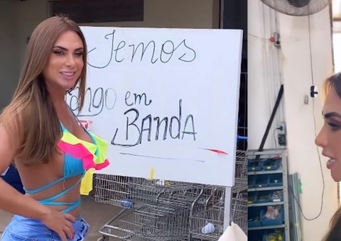 Em Parintins, Nicole Bahls se intriga com frango em banda e diverte internautas