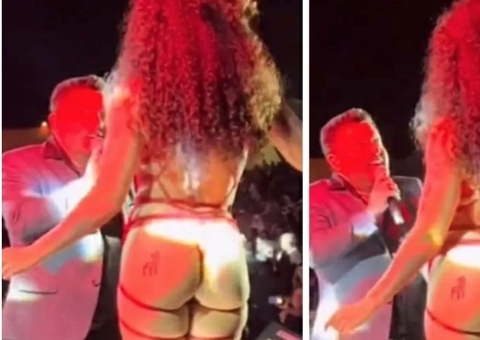 Bruno, da dupla com Marrone, fica supostamente excitado com dançarina em show