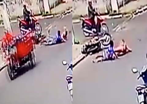 Vídeo: Casal cai de motocicleta e fica ferido após ultrapassagem no Amazonas