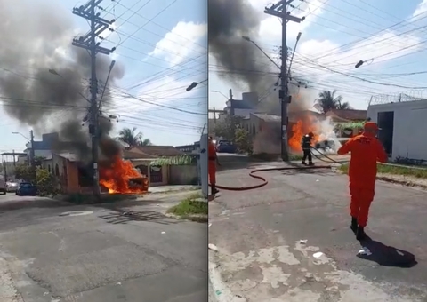 Picape pega fogo na garagem de casa em Manaus; vídeos