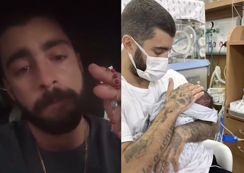 Pedro Scooby chora agarrado ao terço ao  visitar a filha na UTI