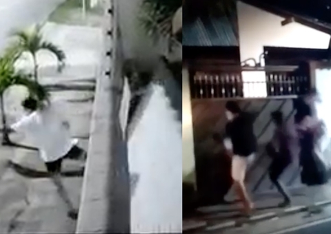 Voadora no portão: Vídeo mostra grupo de motoqueiros vandalizando casas no Amazonas