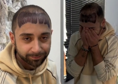 Vídeo: homem calvo tatua franja e chora ao ver resultado