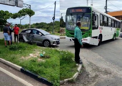 Ônibus da linha 123 bate em carro durante acidente em Manaus; veja vídeo