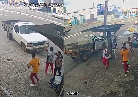 Caminhonete invade parada de ônibus e pedestres escapam de atropelamento; vídeo