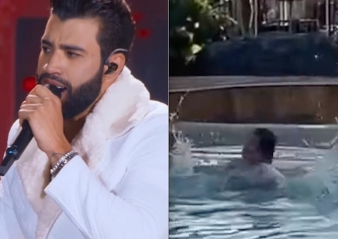 Fã cai e quase se afoga em piscina durante gravação de DVD de Gusttavo Lima