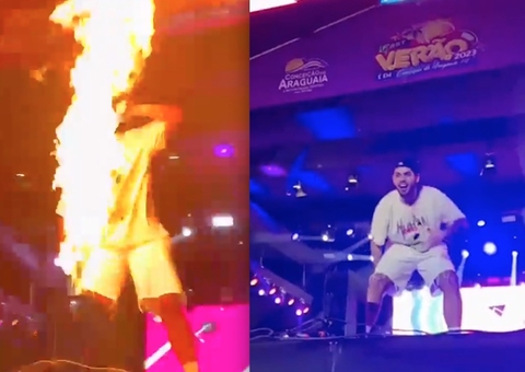 Zé Felipe tem rosto quase atingido por jato de fogo durante show; vídeo