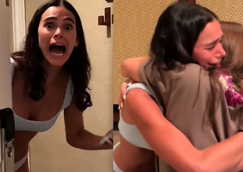 No Havaí, Bruna Marquezine grita e cai no choro com surpresa de Sasha Meneghel; vídeo