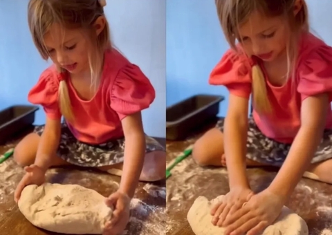 Rodrigo Hilbert encanta ao mostrar filha de 4 anos fazendo pão