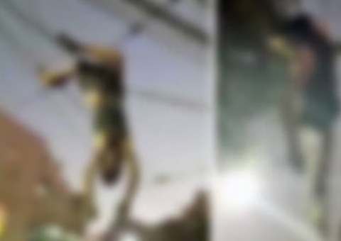 Homem fica pendurado após ser eletrocutado durante furto de fios; vídeo