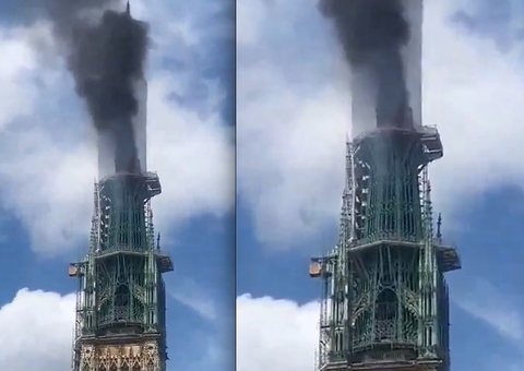 Incêndio atinge Catedral de Notre Dame de Rouen, na França